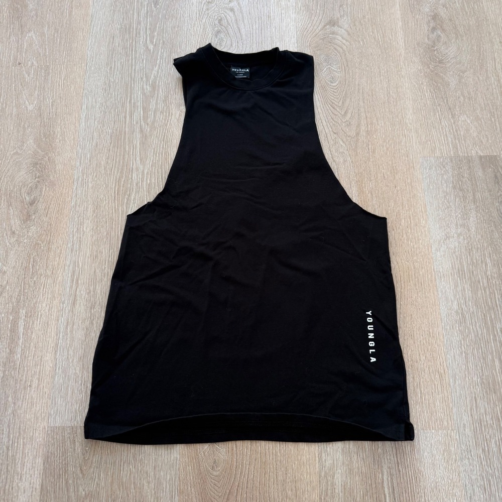 YoungLA Cutoff Tank Top Mens XL Black Sleeveless Muscle Gym Shirt Logo